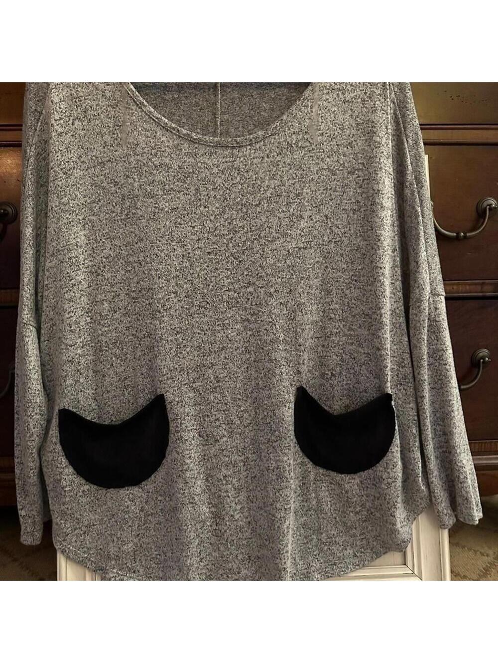 Mod Ref grey knit crew neck with 2 black pockets and batwing sleeves S